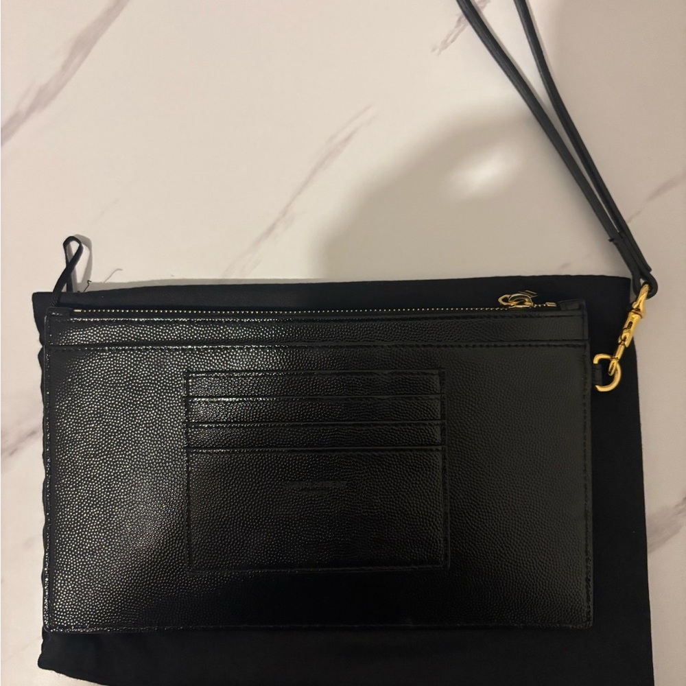 Saint Laurent Black Quilted Leather Wrist Pouch with Gold YSL Logo - Picture 5 of 7